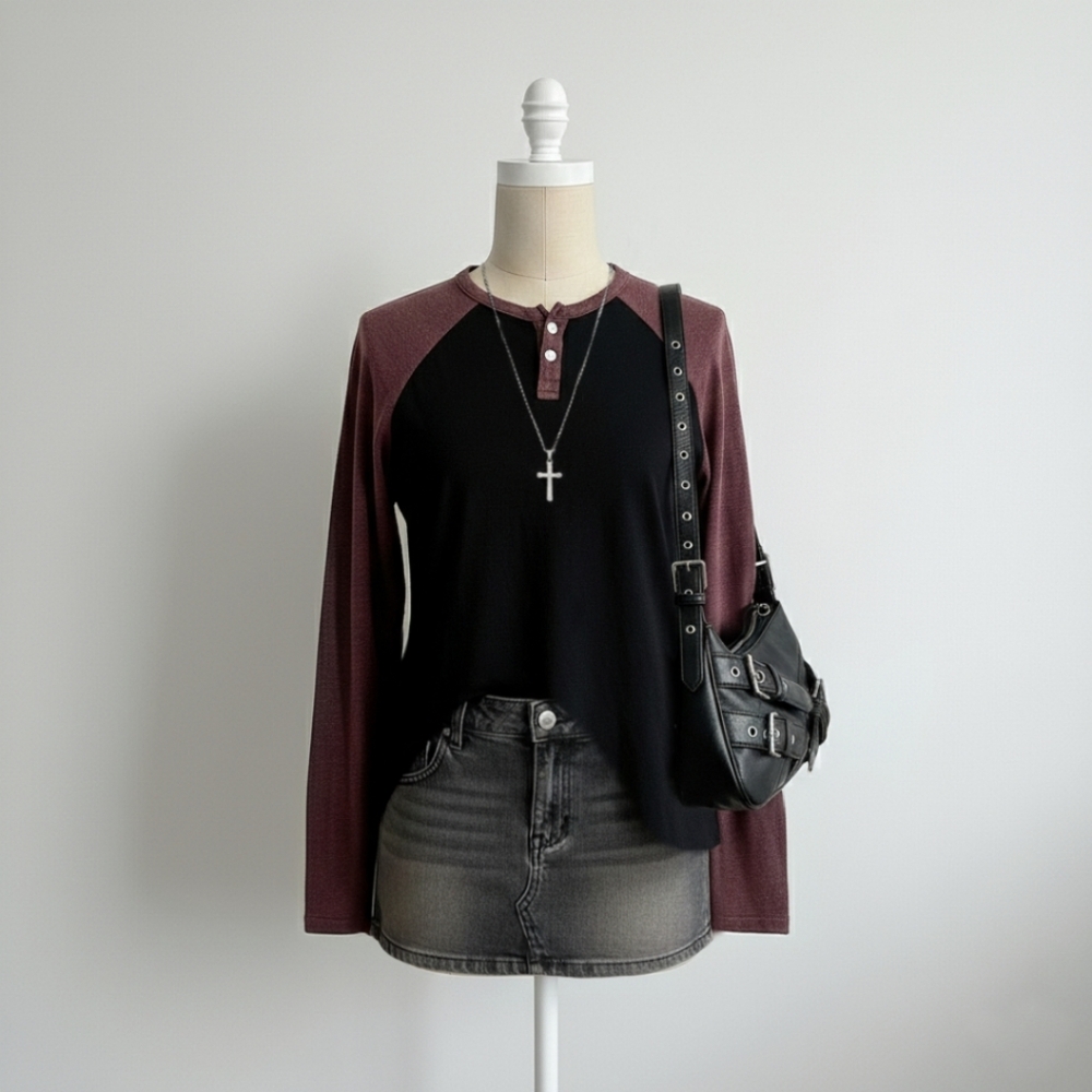 Bluenotes Men Black and Muted Plum Long Sleeve Button Top
